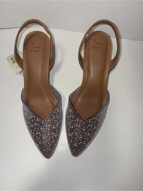 a new day Taupe Crystal-Embellished Pointed Slingback Mules